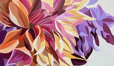 Fiona Pearce, Blooms, Acrylic on box canvas, 76cm x 152cm