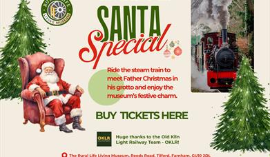 Santa specials advert with text and images of steam engines