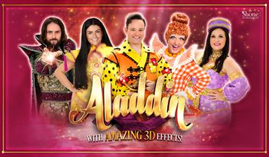 Aladdin cast with purple background