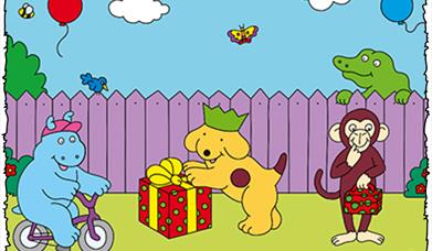 spot and friends around a birthday present