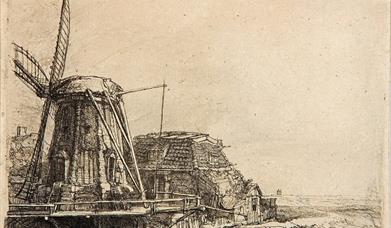 Drawing by Rembrandt van Rijn, The Windmill.
